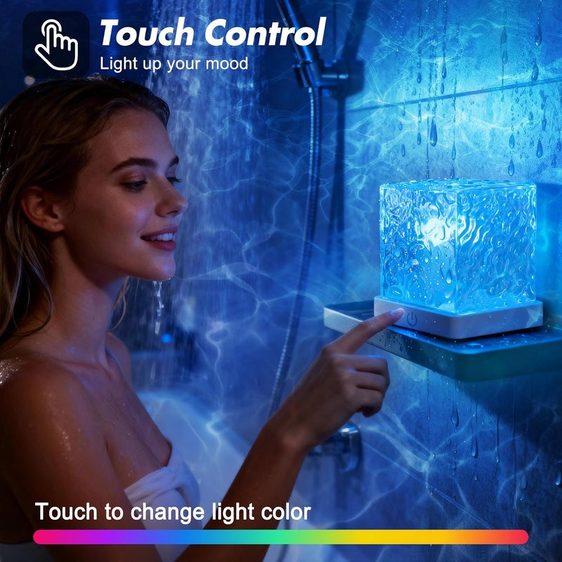 Bgmonster Rechargeable Shower Light No Wiring, 16 Color Changeable Ocean Wave Projector Light, Dimmable Waterproof Shower Lamp with Remote, Rotating Flame Water Ripple Lamp for Shower, Bathroom, Bedroom Decor - Image 4